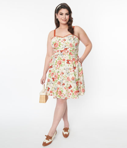 Unique Vintage Plus Size Butterfly Floral Follow Your Heart Flare Dress - Unique Vintage - Womens, DRESSES, FIT AND FLARE