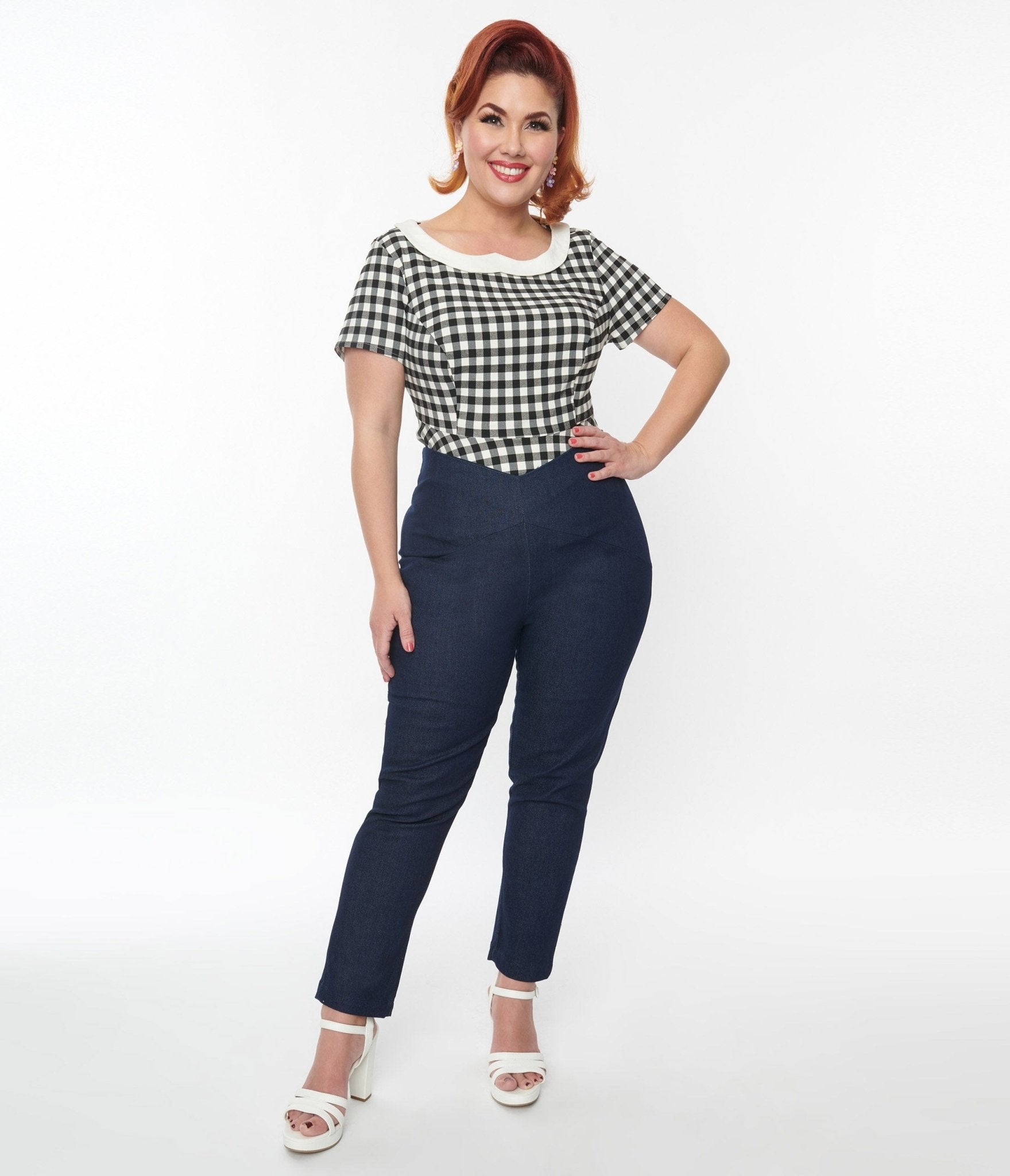 Unique Vintage Plus Size 1930s Dark Denim V Waist Crop Pants