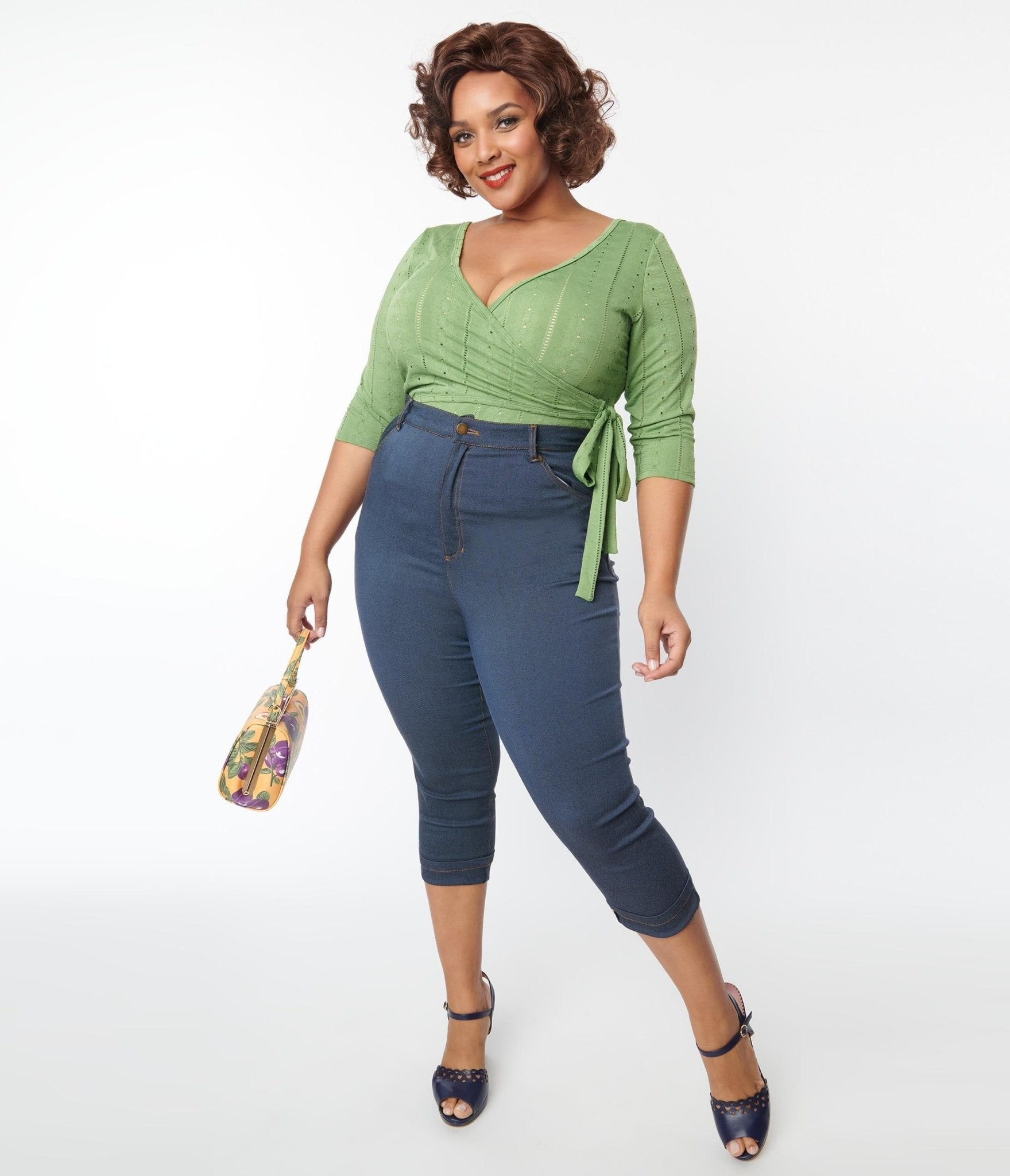 Unique Vintage Plus Size Denim Bengaline Capris