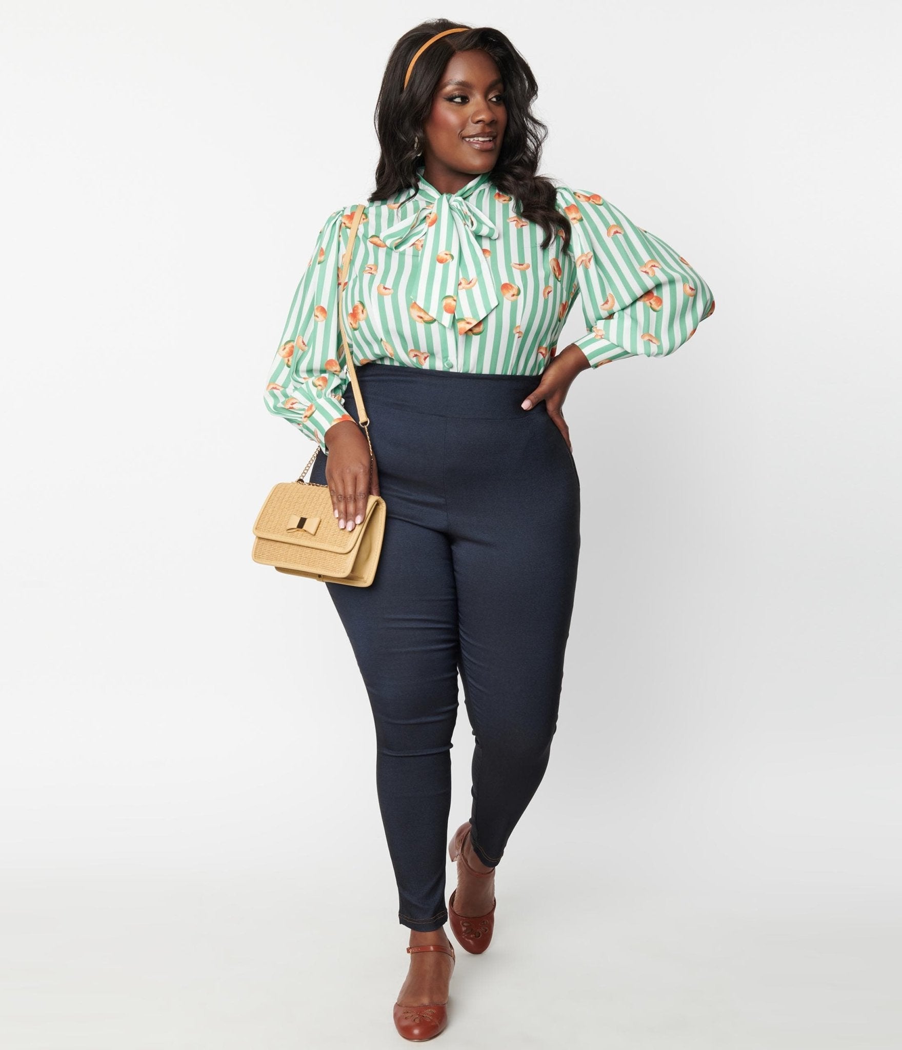 Unique Vintage Plus Size Denim Bengaline Peach Rizzo Cigarette Pants