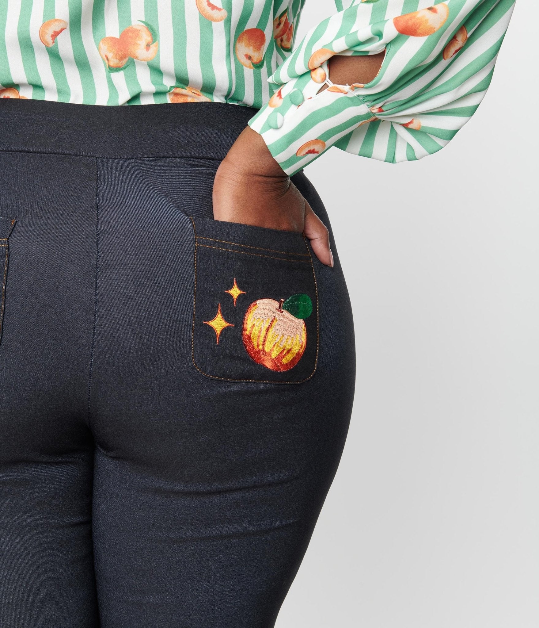 Unique Vintage Plus Size Denim Bengaline & Peach Rizzo Cigarette Pants - Unique Vintage - Womens, BOTTOMS, PANTS