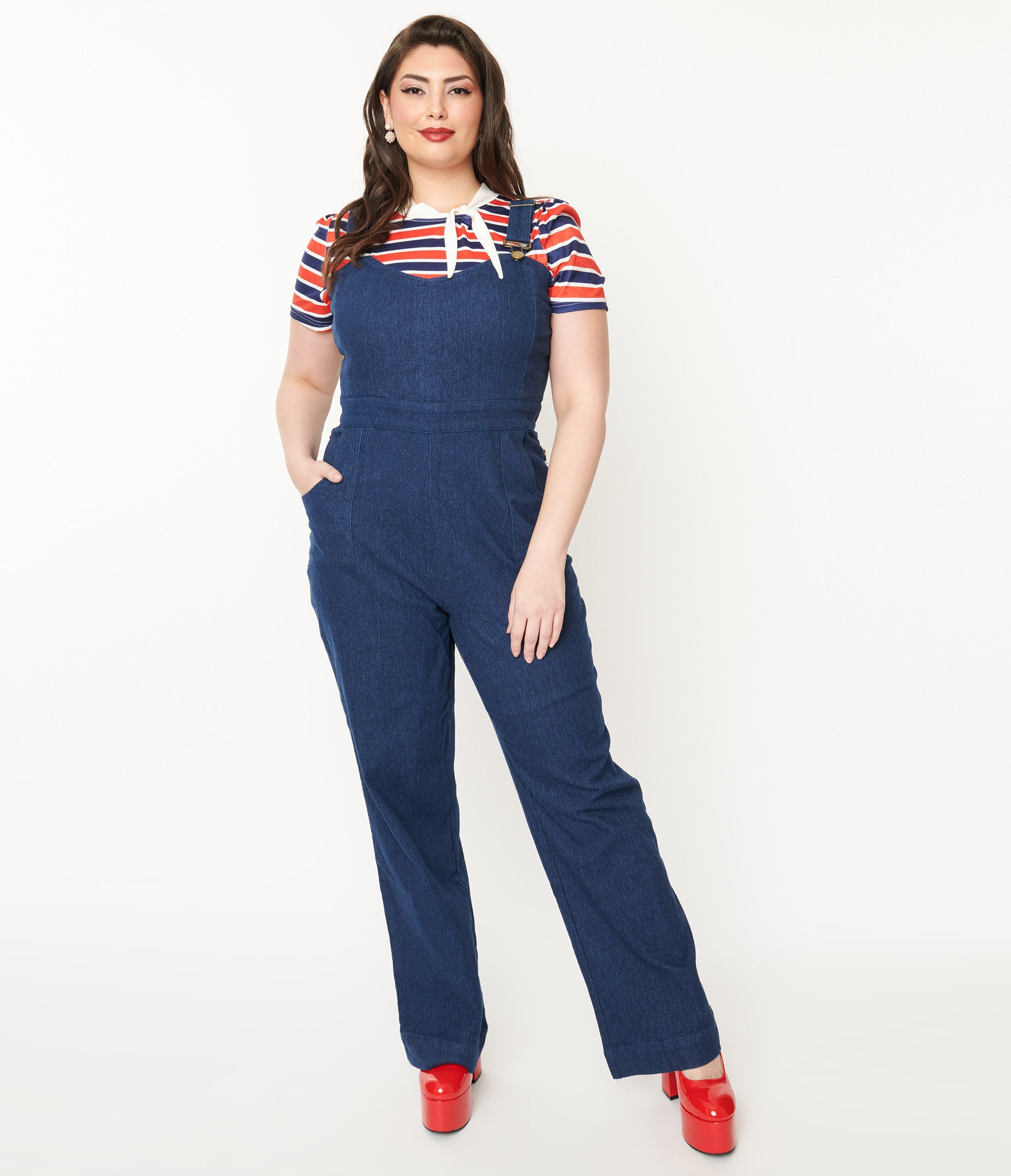 Unique Vintage Plus Size Denim Wide Leg Overalls