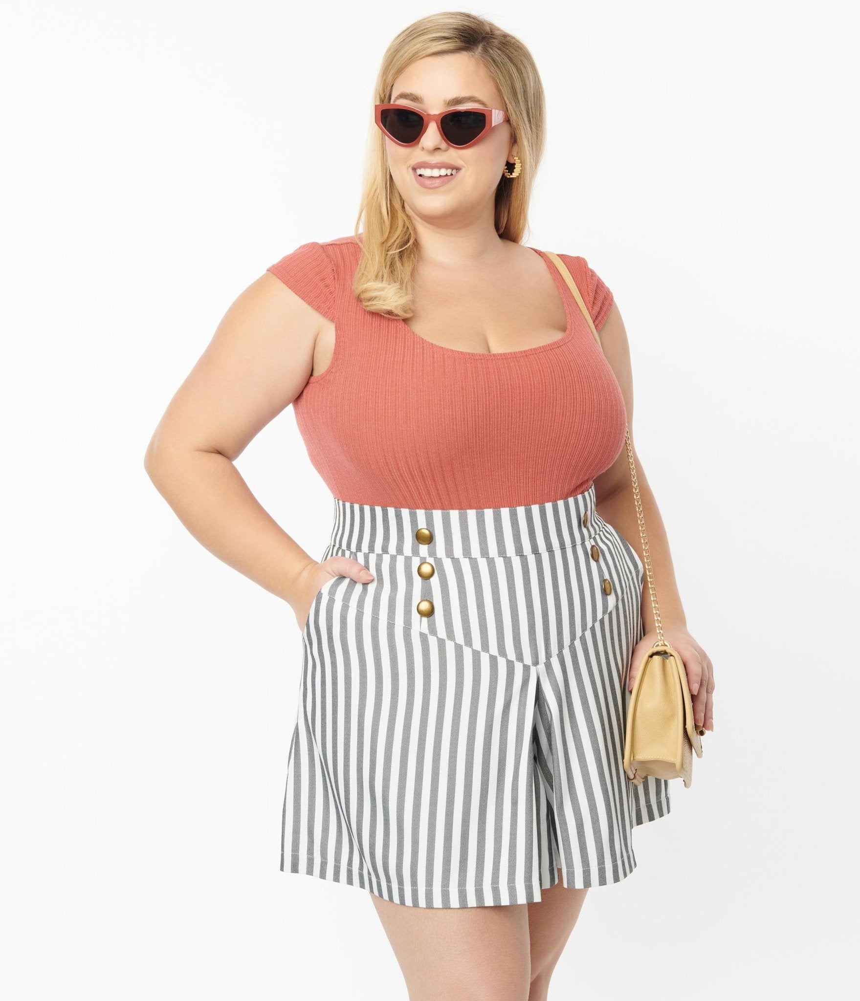 Unique Vintage Plus Size Dusty Rose Scoop Neck Bodysuit