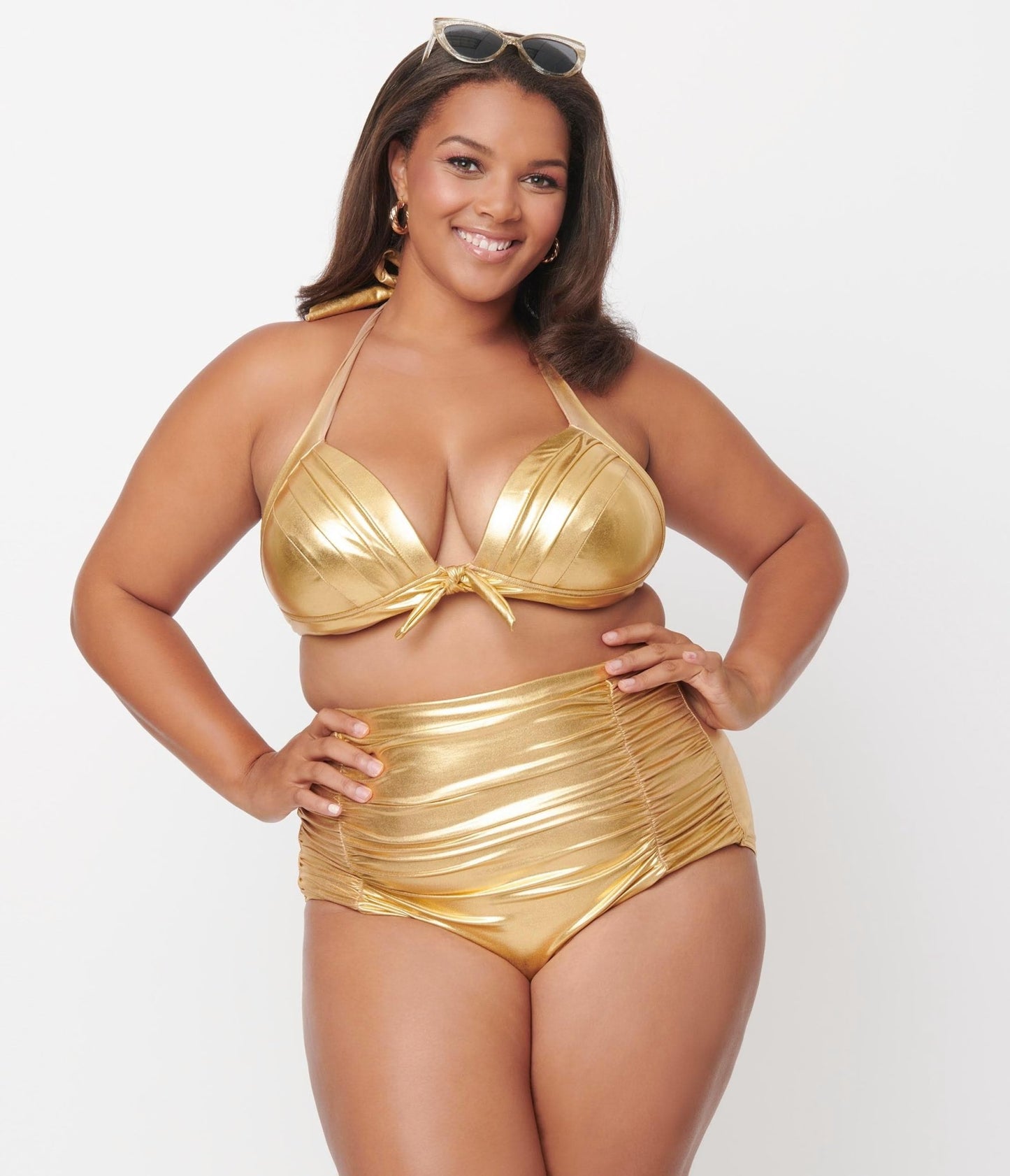 Unique Vintage Plus Size Gold Monroe High Waist Swim Bottom - Unique Vintage - Womens, SWIM, BOTTOM