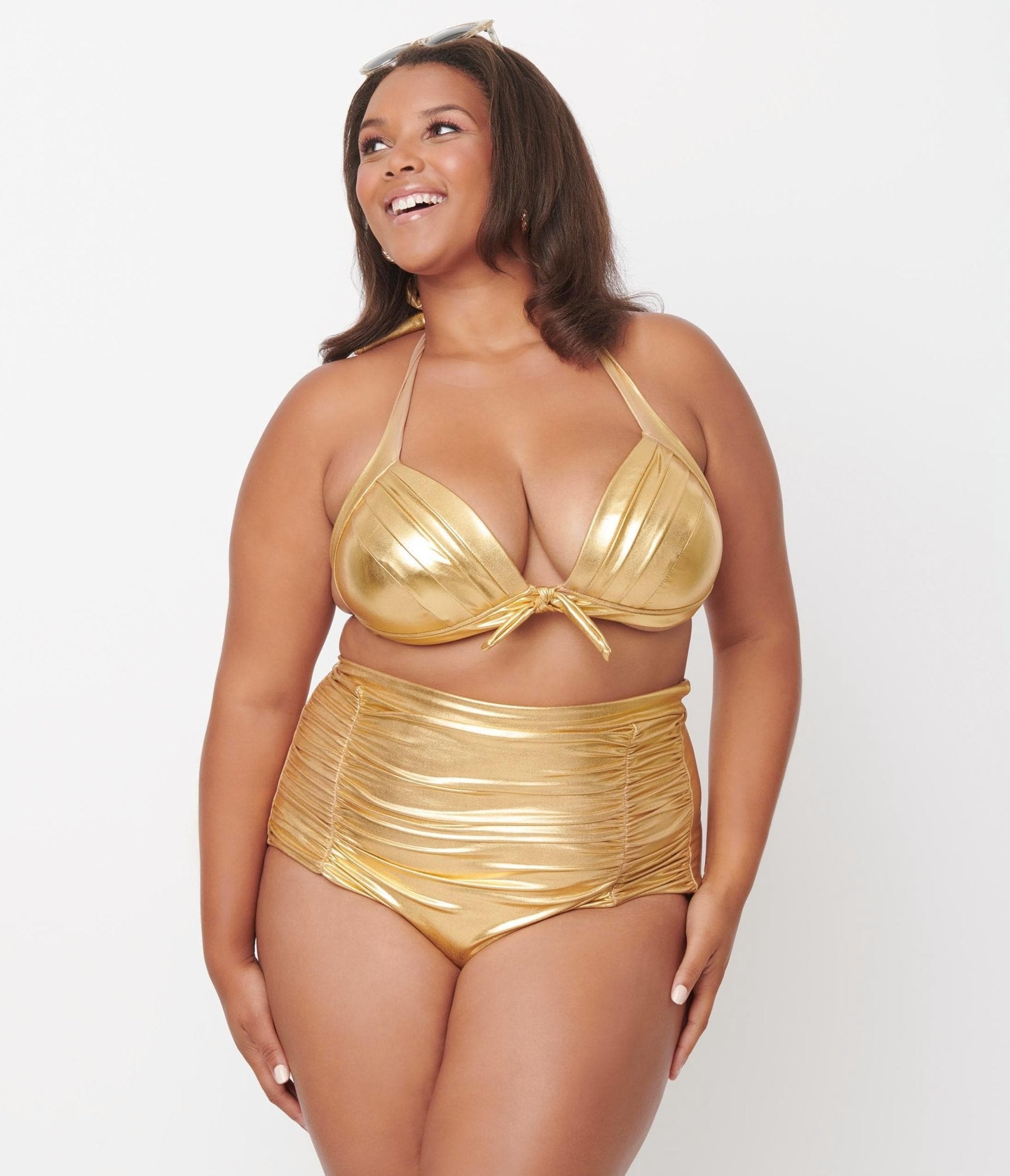 Unique Vintage Plus Size Gold Monroe High Waist Swim Bottom - Unique Vintage - Womens, SWIM, BOTTOM