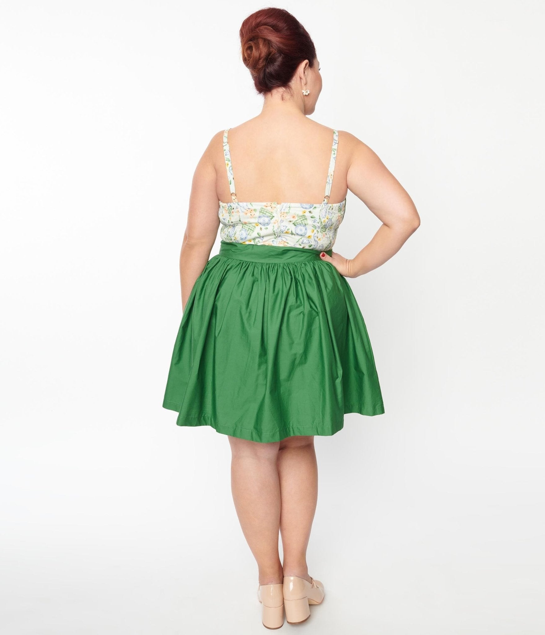 Unique Vintage Plus Size Green Gathered Mini Skirt - Unique Vintage - Womens, BOTTOMS, SKIRTS