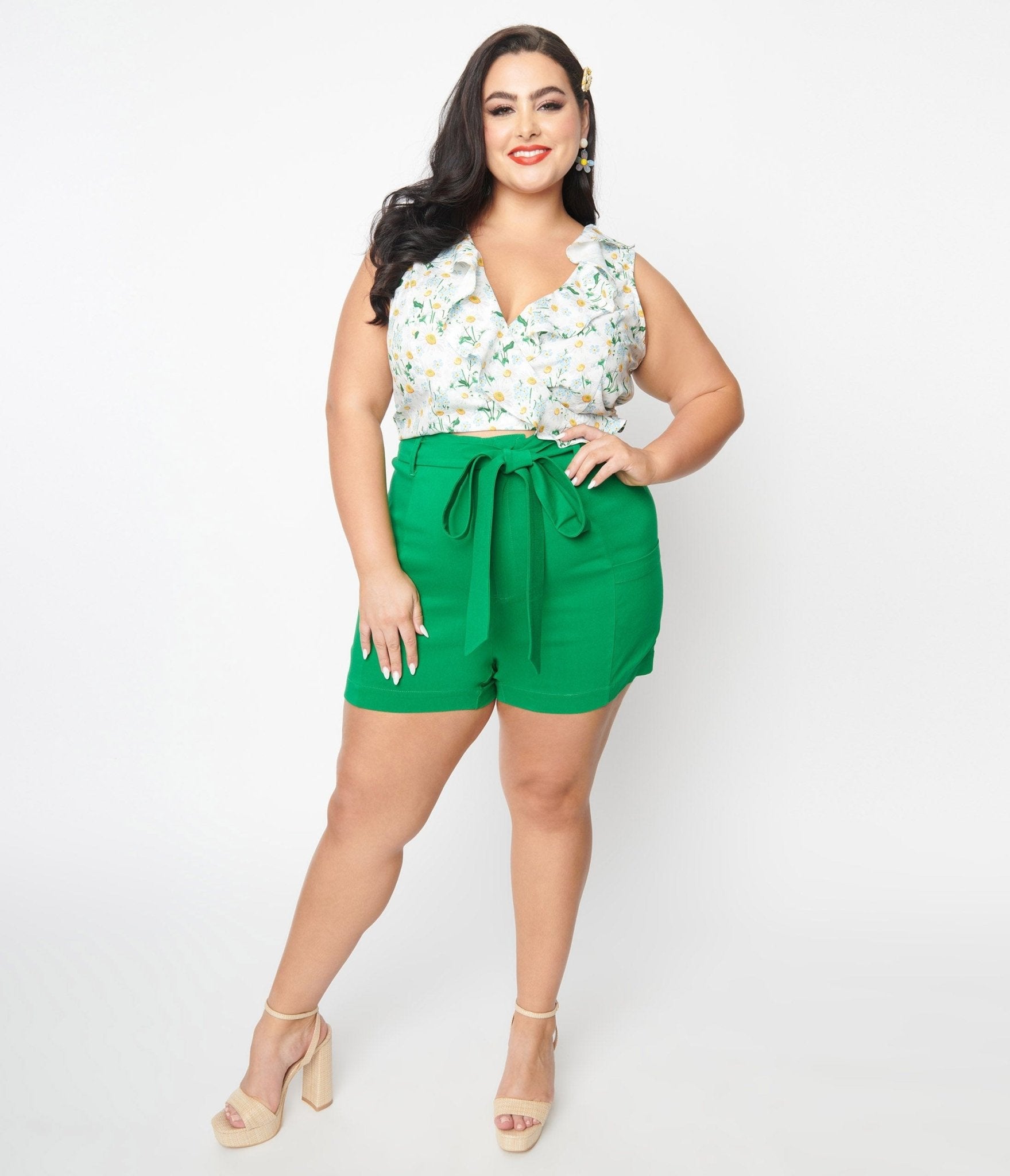Plus size discount green shorts