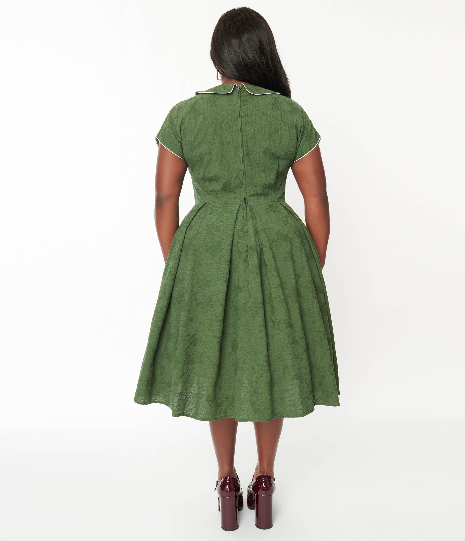 Unique Vintage Plus Size Green & Ivory Black Dot Swing Dress - Unique Vintage - Womens, DRESSES, SWING