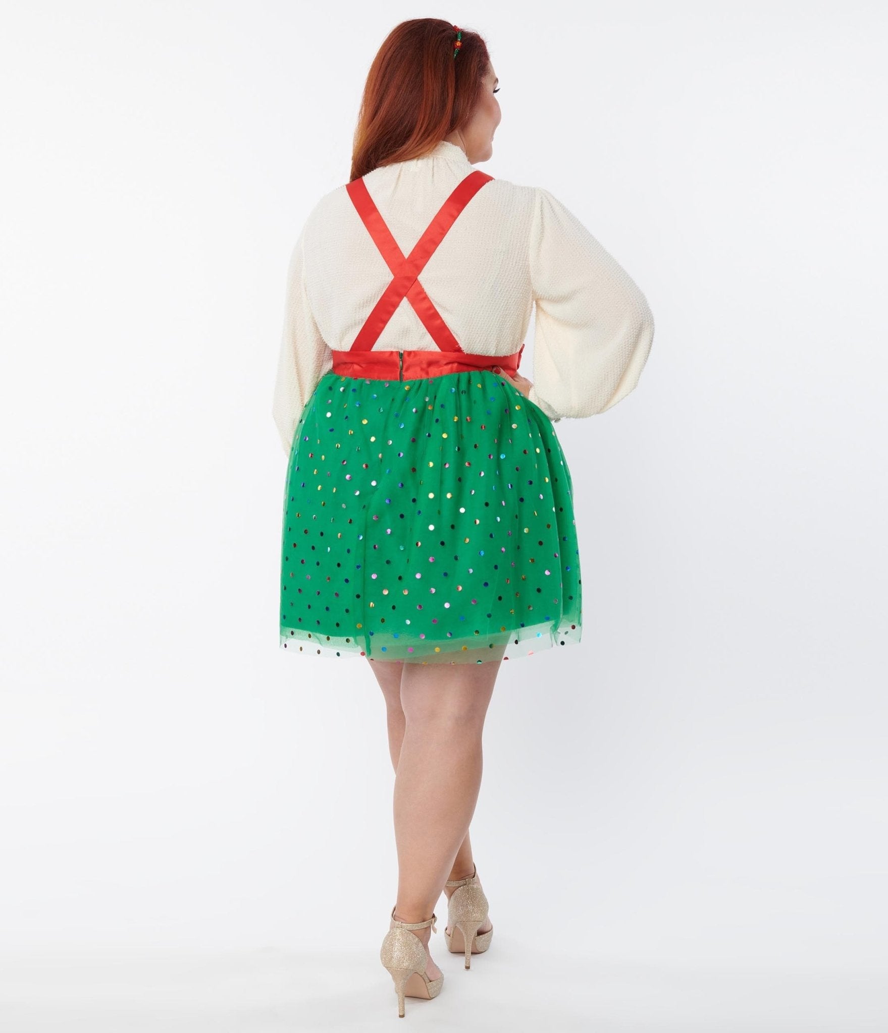 Unique Vintage Plus Size Green & Multi Polka Dot Tulle Suspender Mini Skirt - Unique Vintage - Womens, BOTTOMS, SKIRTS