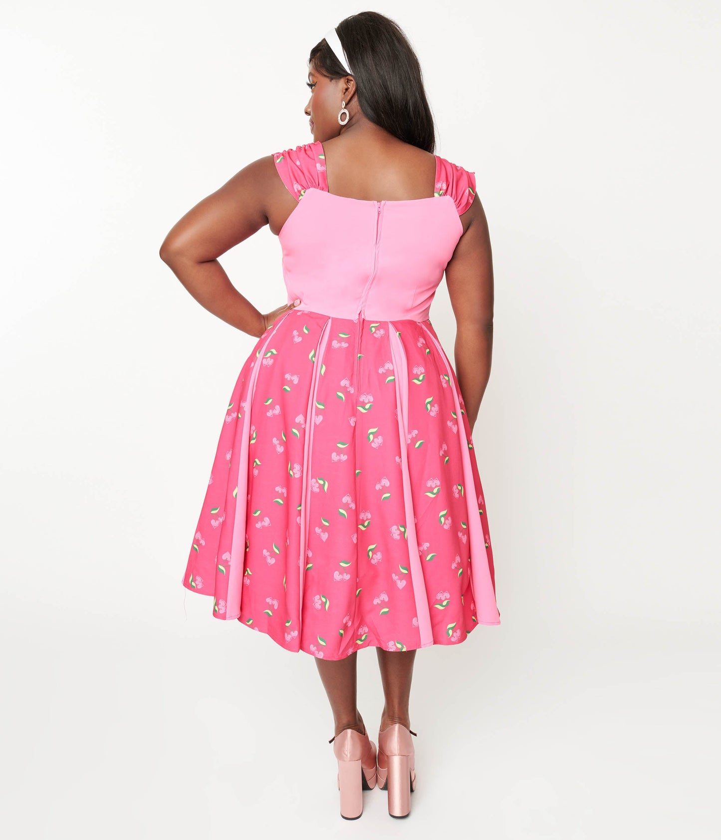Unique Vintage Plus Size Hot Pink & Heart Cherry Stripe Swing Dress - Unique Vintage - Womens, DRESSES, SWING
