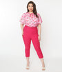 Unique Vintage Plus Size Hot Pink High Waist Rachelle Capri Pants