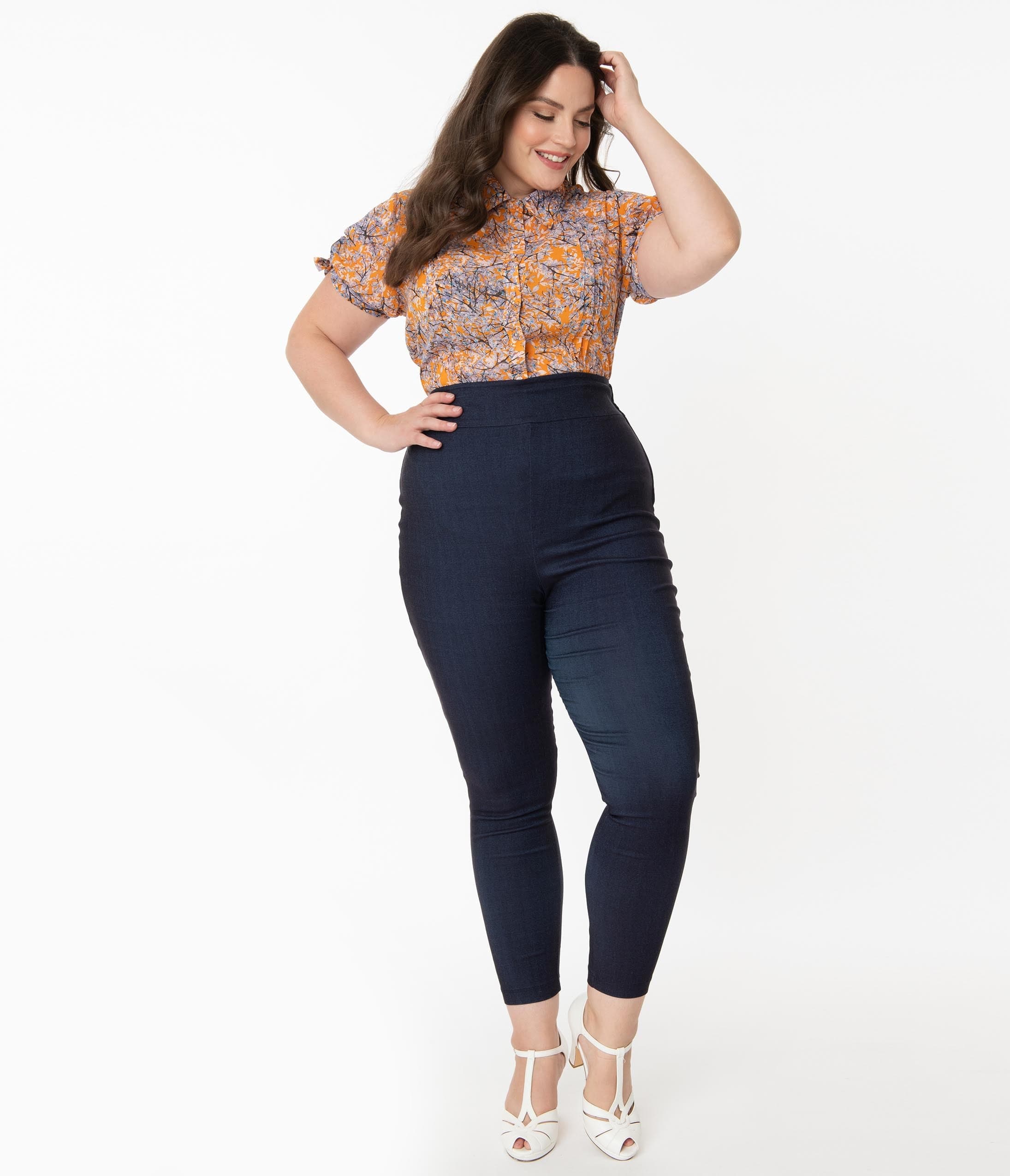 Unique Vintage Plus Size Indigo Denim High Waist Rizzo Pants - Unique Vintage - Womens, BOTTOMS, PANTS