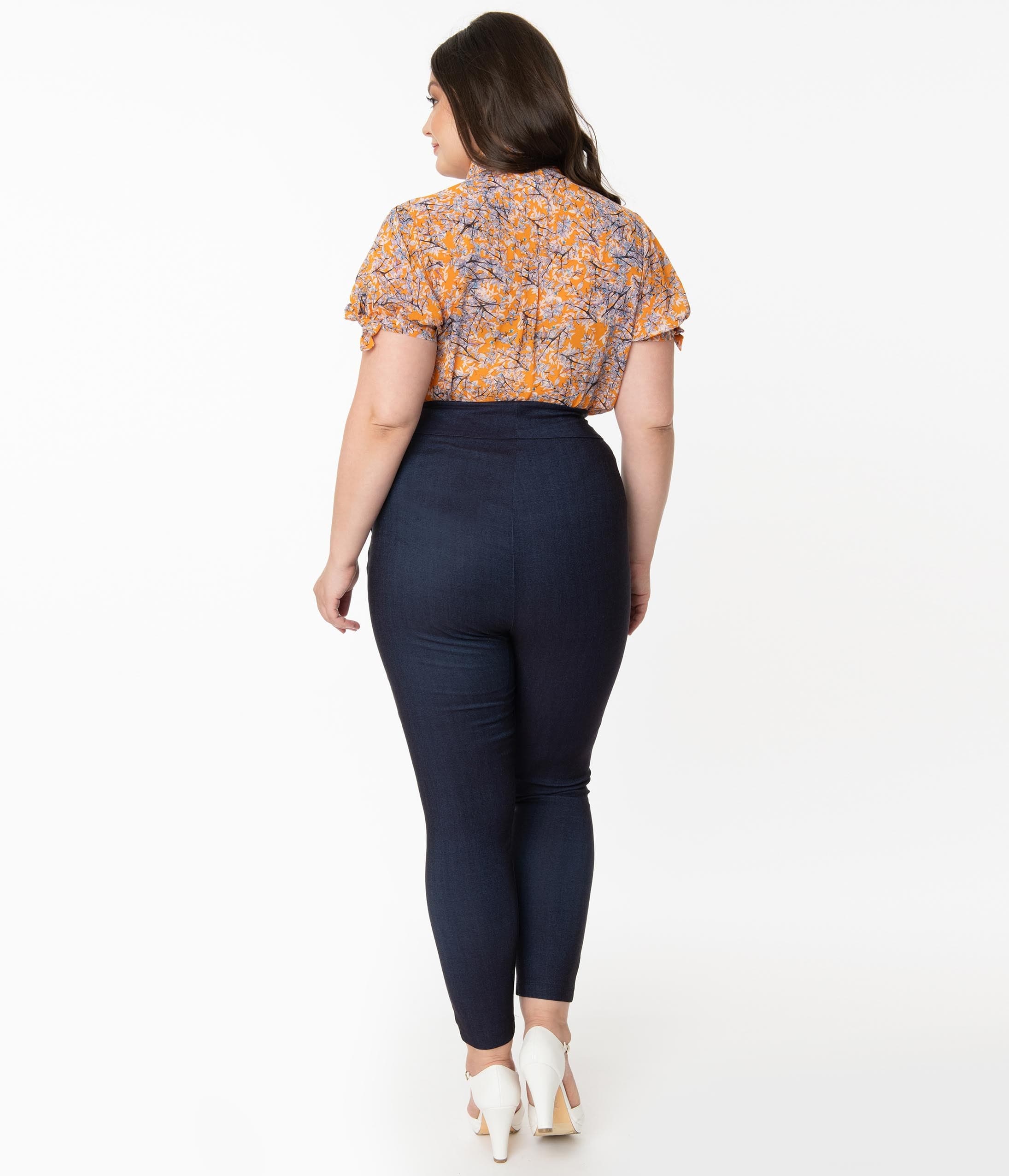 Unique Vintage Plus Size Indigo Denim High Waist Rizzo Pants - Unique Vintage - Womens, BOTTOMS, PANTS