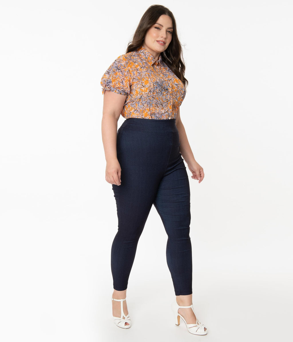 Unique Vintage Plus Size Indigo Denim High Waist Rizzo Pants - Unique Vintage - Womens, BOTTOMS, PANTS
