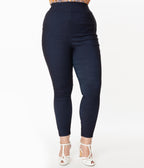 Unique Vintage Plus Size Indigo Denim High Waist Rizzo Pants - Unique Vintage - Womens, BOTTOMS, PANTS