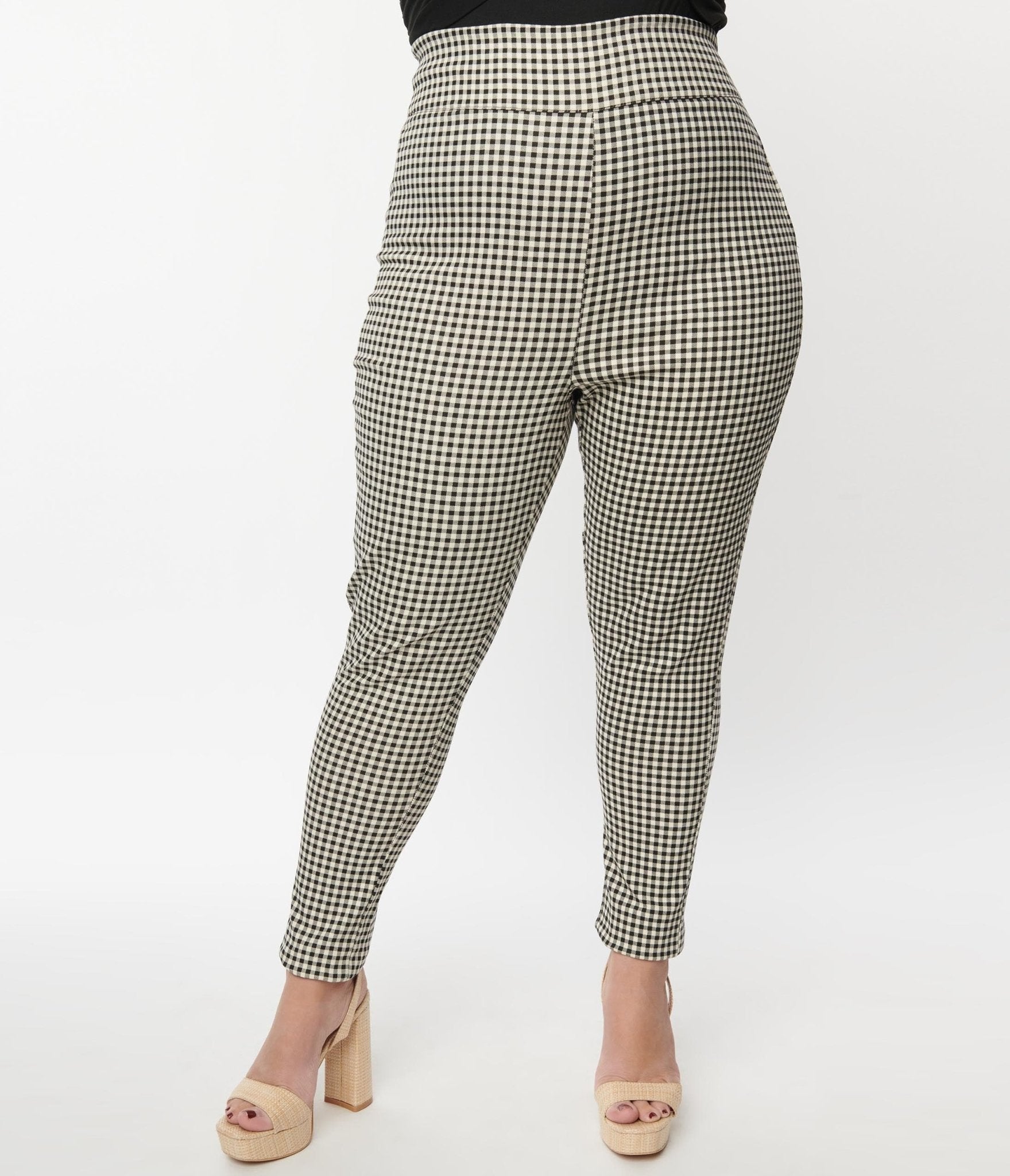 Unique Vintage Plus Size Ivory Black Gingham Rizzo Cigarette Pants