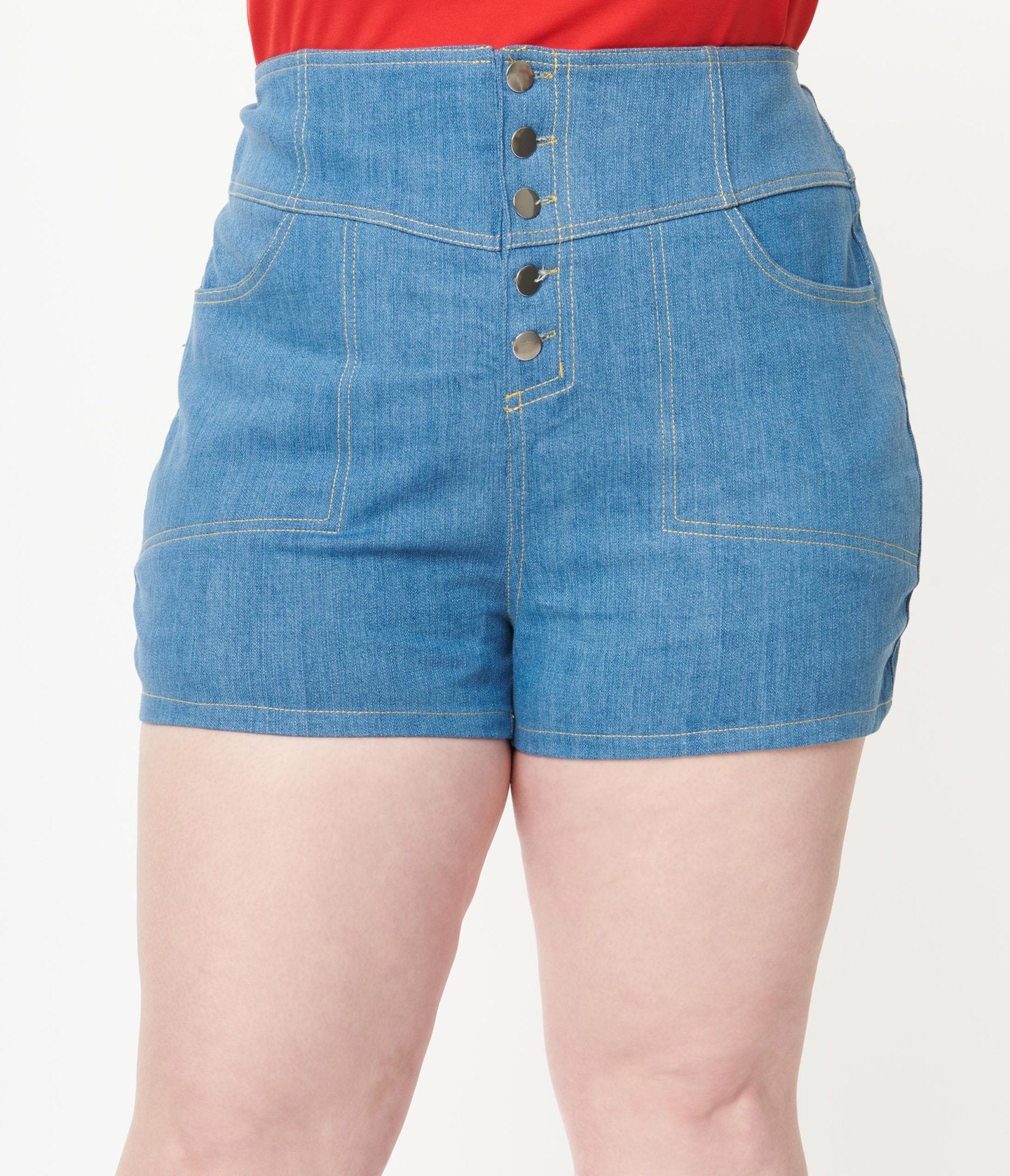 Unique Vintage Plus Size Light Blue Denim High Waist Suzy Shorts