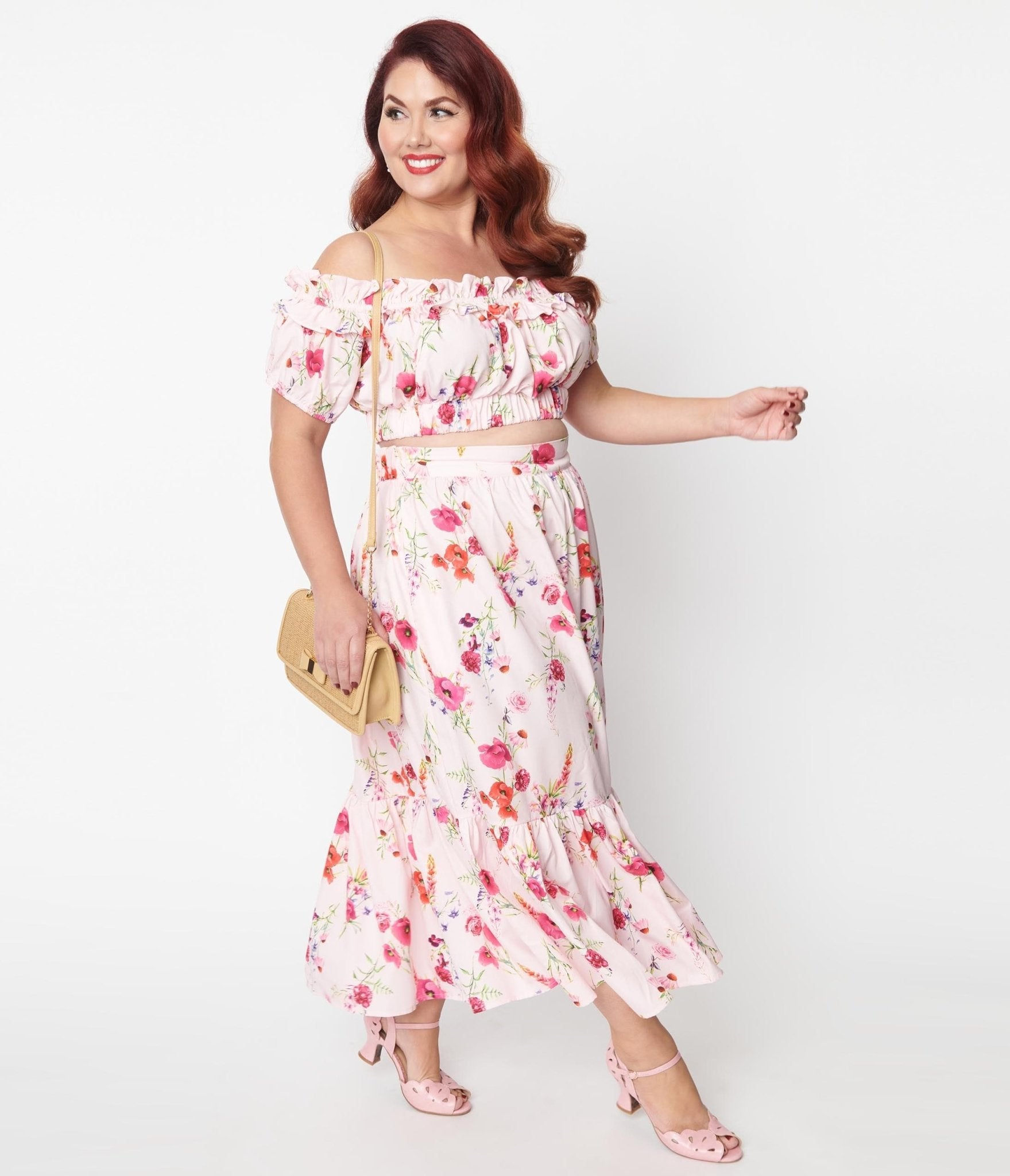 Pink floral deals vintage skirt