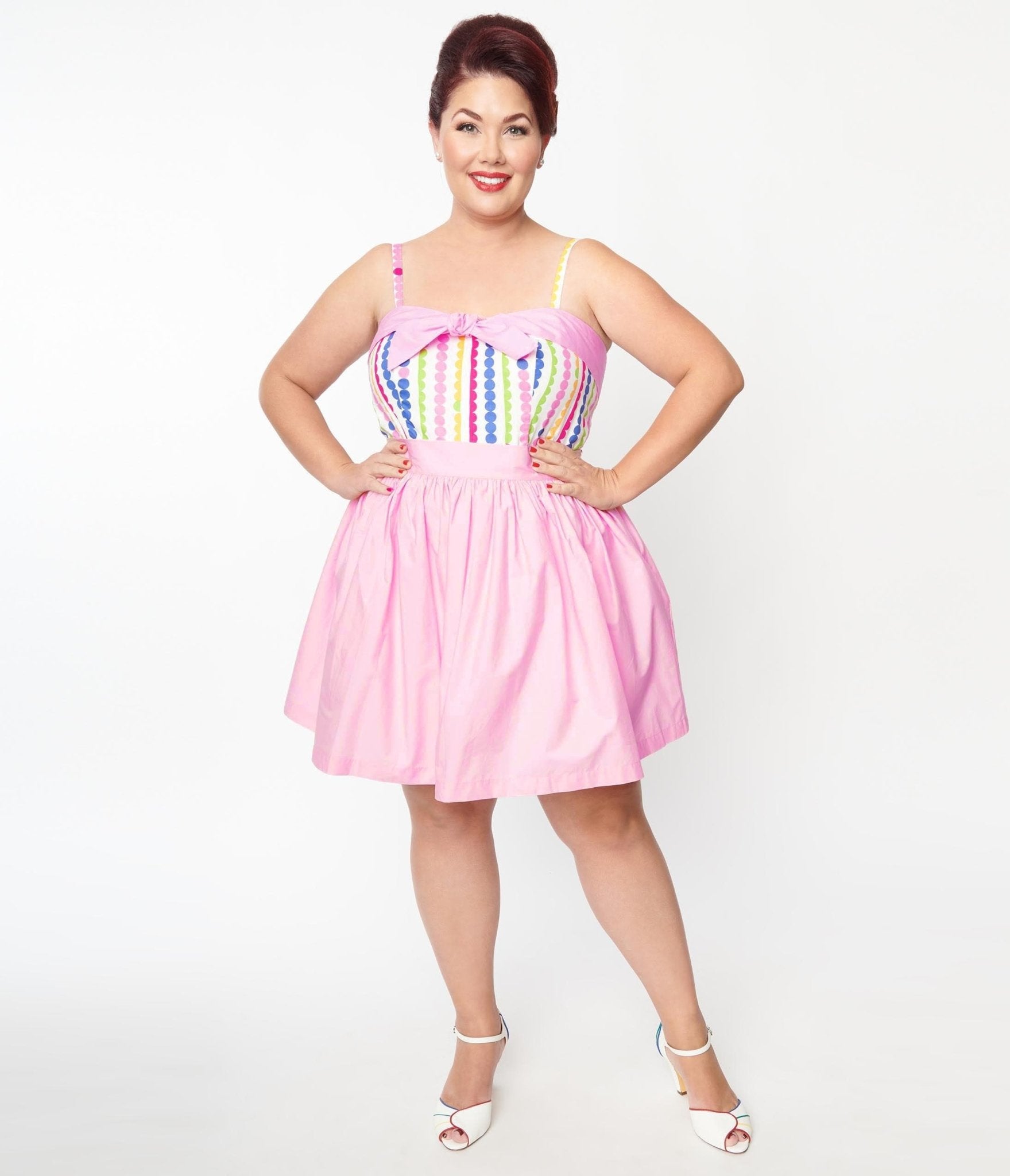 Unique Vintage Plus Size Light Pink Gathered Mini Skirt