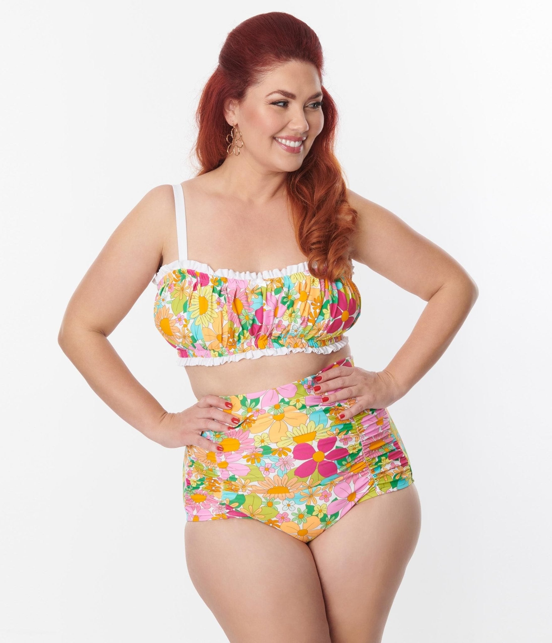 Unique Vintage Plus Size Multicolor 1970s Floral Monroe Swim Bottom