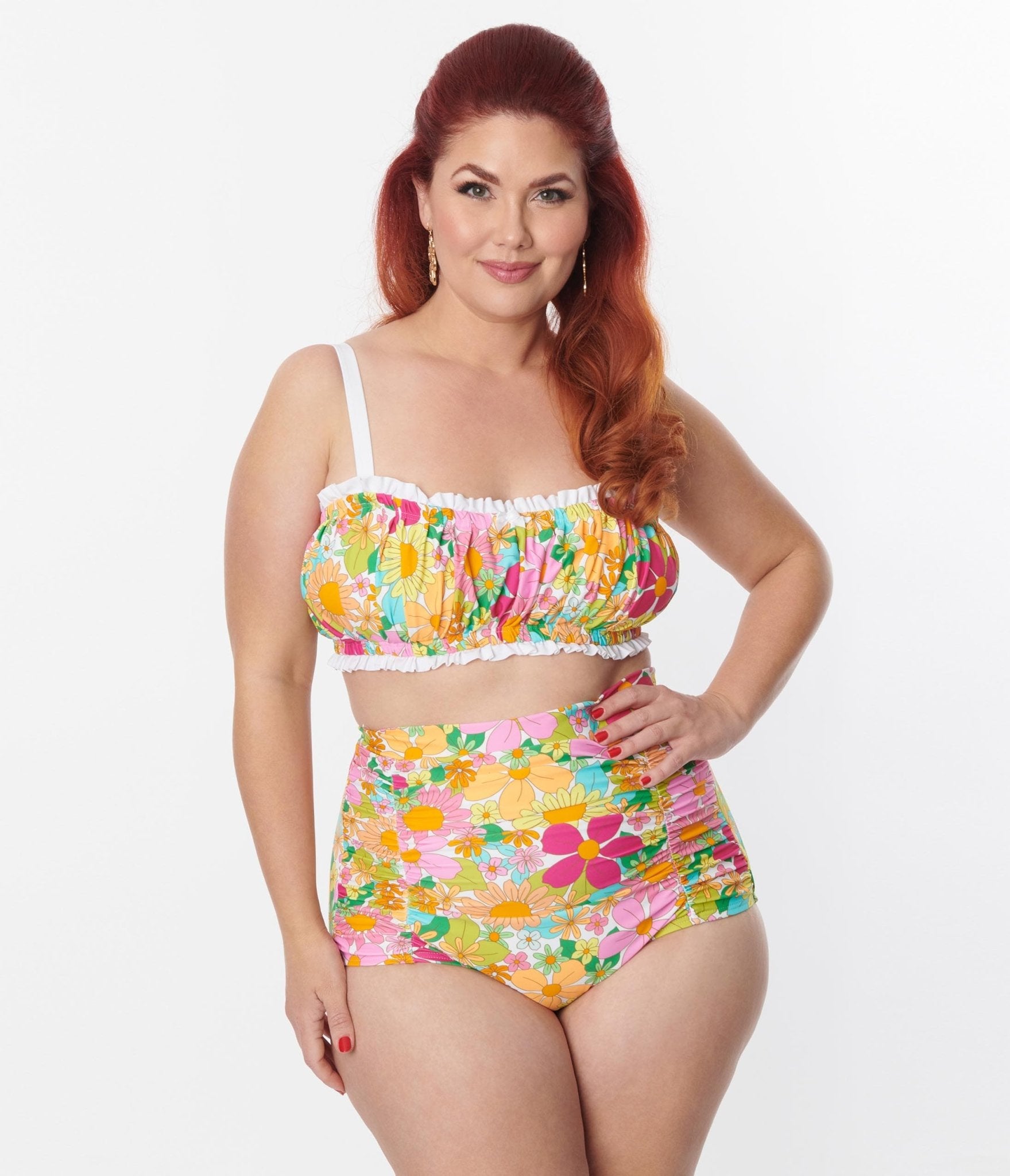 Unique Vintage Plus Size Multicolor 1970s Floral Monroe Swim Bottom