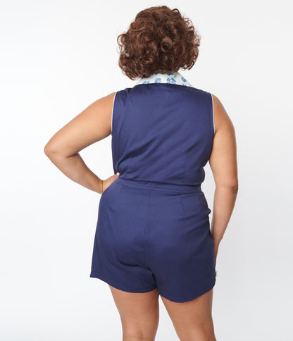 Unique Vintage Plus Size Navy Blue Shelby Romper - Unique Vintage - Womens, BOTTOMS, ROMPERS AND JUMPSUITS