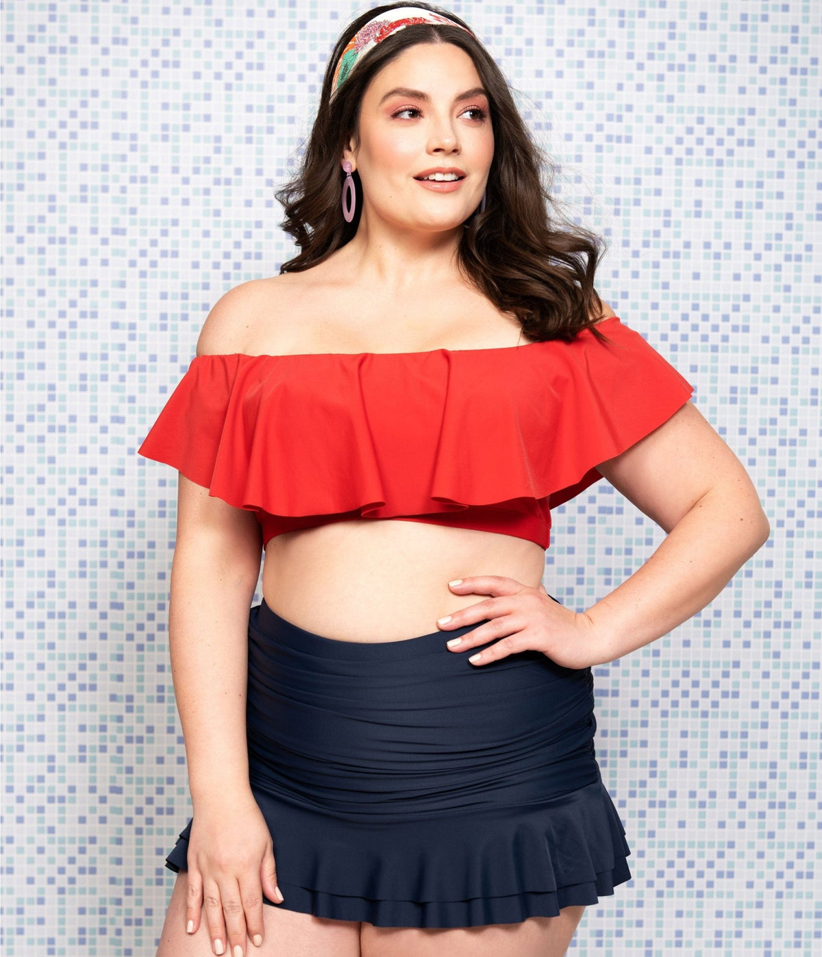 Unique Vintage Plus Size Navy Blue Skirted High Waist Alice Swim Bottoms - Unique Vintage - Womens, SWIM, BOTTOM