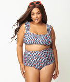 Unique Vintage Plus Size Navy Gingham & Ladybug Print High Waist Louise Swim Bottom - Unique Vintage - Womens, SWIM, BOTTOM