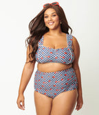 Unique Vintage Plus Size Navy Gingham & Ladybug Print High Waist Louise Swim Bottom - Unique Vintage - Womens, SWIM, BOTTOM