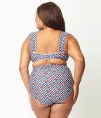 Unique Vintage Plus Size Navy Gingham & Ladybug Print High Waist Louise Swim Bottom - Unique Vintage - Womens, SWIM, BOTTOM