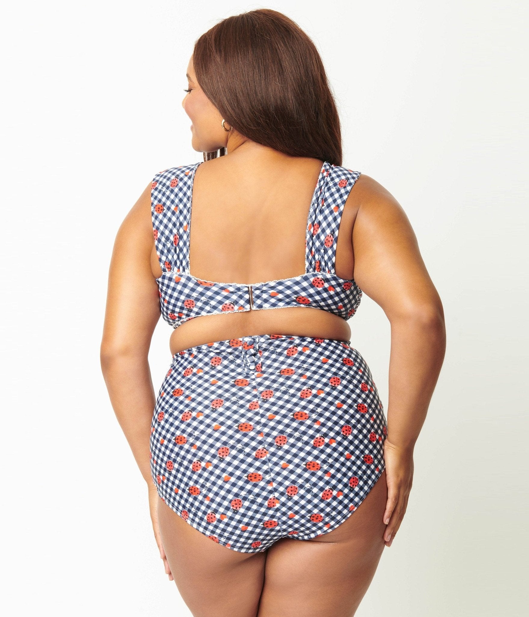 Unique Vintage Plus Size Navy Gingham & Ladybug Print High Waist Louise Swim Bottom - Unique Vintage - Womens, SWIM, BOTTOM