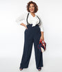 Unique Vintage Plus Size 1930s Navy High Waist Suspender Pants
