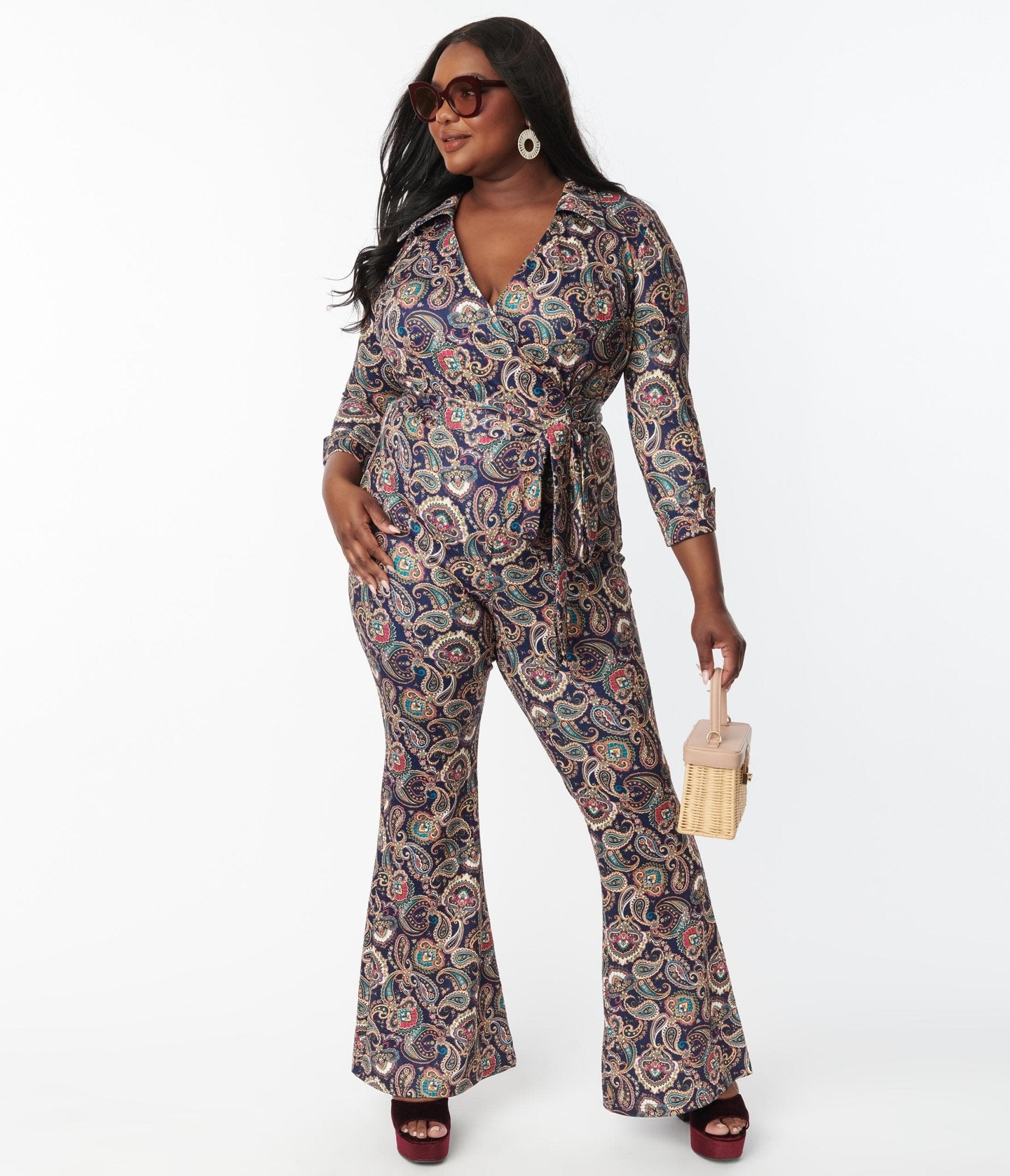 Unique Vintage Plus Size Navy Paisley Print Jumpsuit - Unique Vintage - Womens, BOTTOMS, ROMPERS AND JUMPSUITS