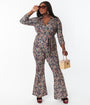 Unique Vintage Plus Size 1970s Navy Paisley Print Jumpsuit