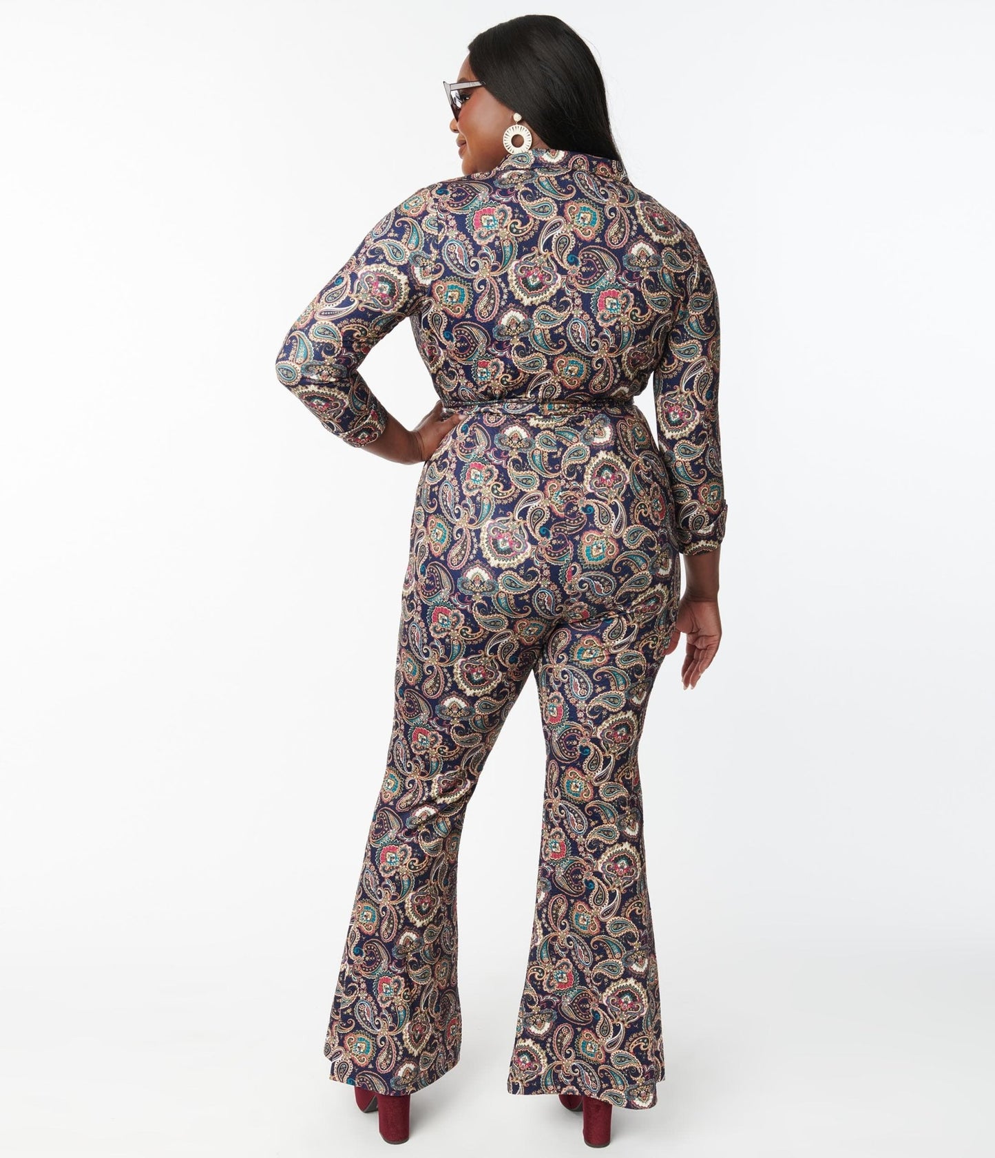 Unique Vintage Plus Size Navy Paisley Print Jumpsuit - Unique Vintage - Womens, BOTTOMS, ROMPERS AND JUMPSUITS