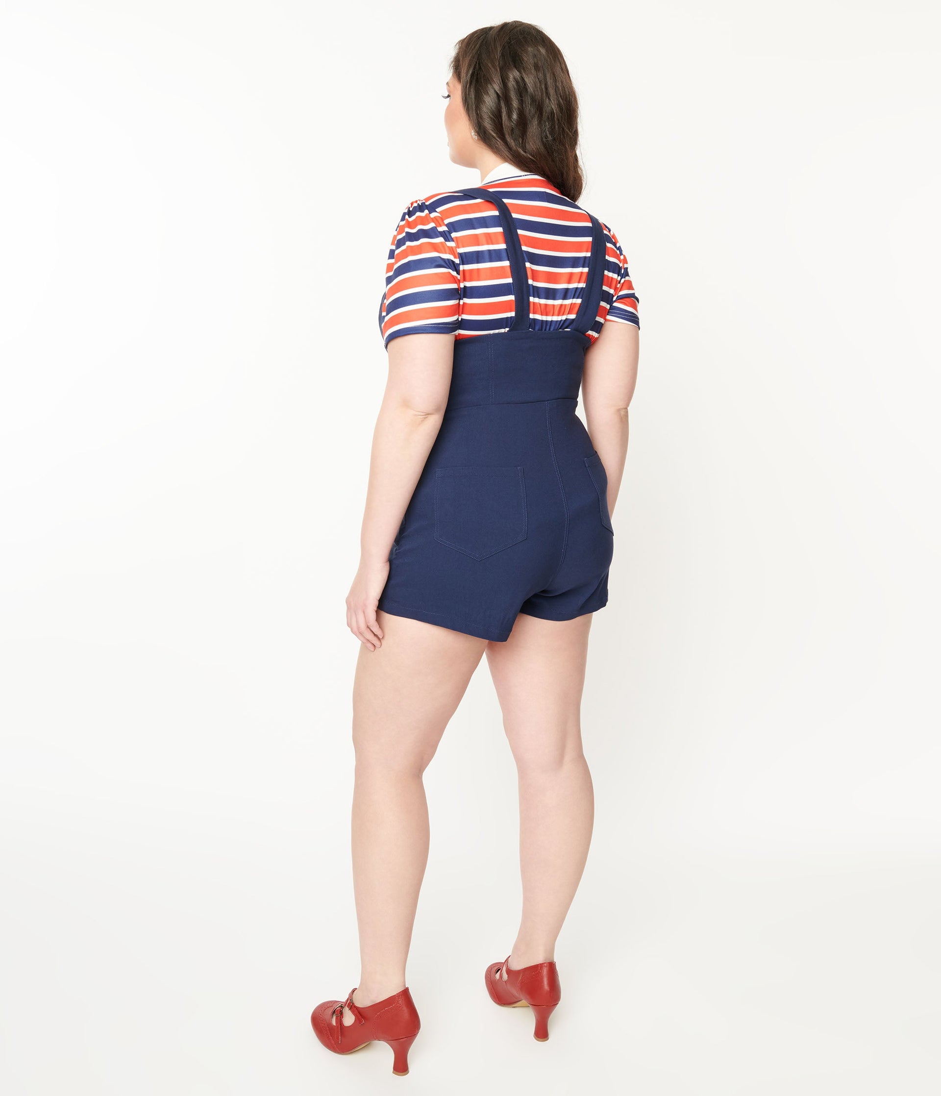 Unique Vintage Plus Size Navy Pinafore Shorts - Unique Vintage - Womens, BOTTOMS, SHORTS