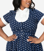 Unique Vintage Plus Size Navy & White Polka Dot Ricardo Swing Dress - Unique Vintage - Womens, DRESSES, SWING