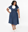 Unique Vintage Plus Size Navy & White Polka Dot Ricardo Swing Dress