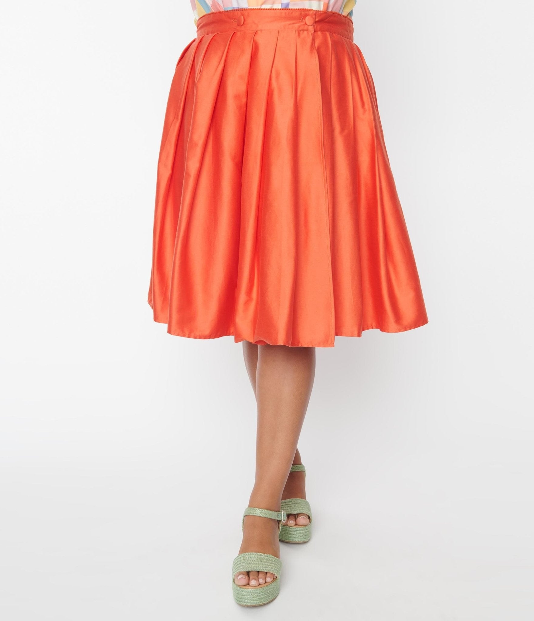 Unique Vintage Plus Size Orange Collins Wrap Swing Skirt