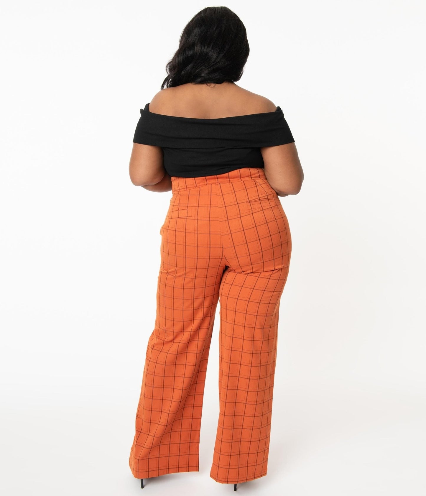 Unique Vintage Plus Size Orange Windowpane High Waist Ginger Pants - Unique Vintage - Womens, HALLOWEEN, BOTTOMS