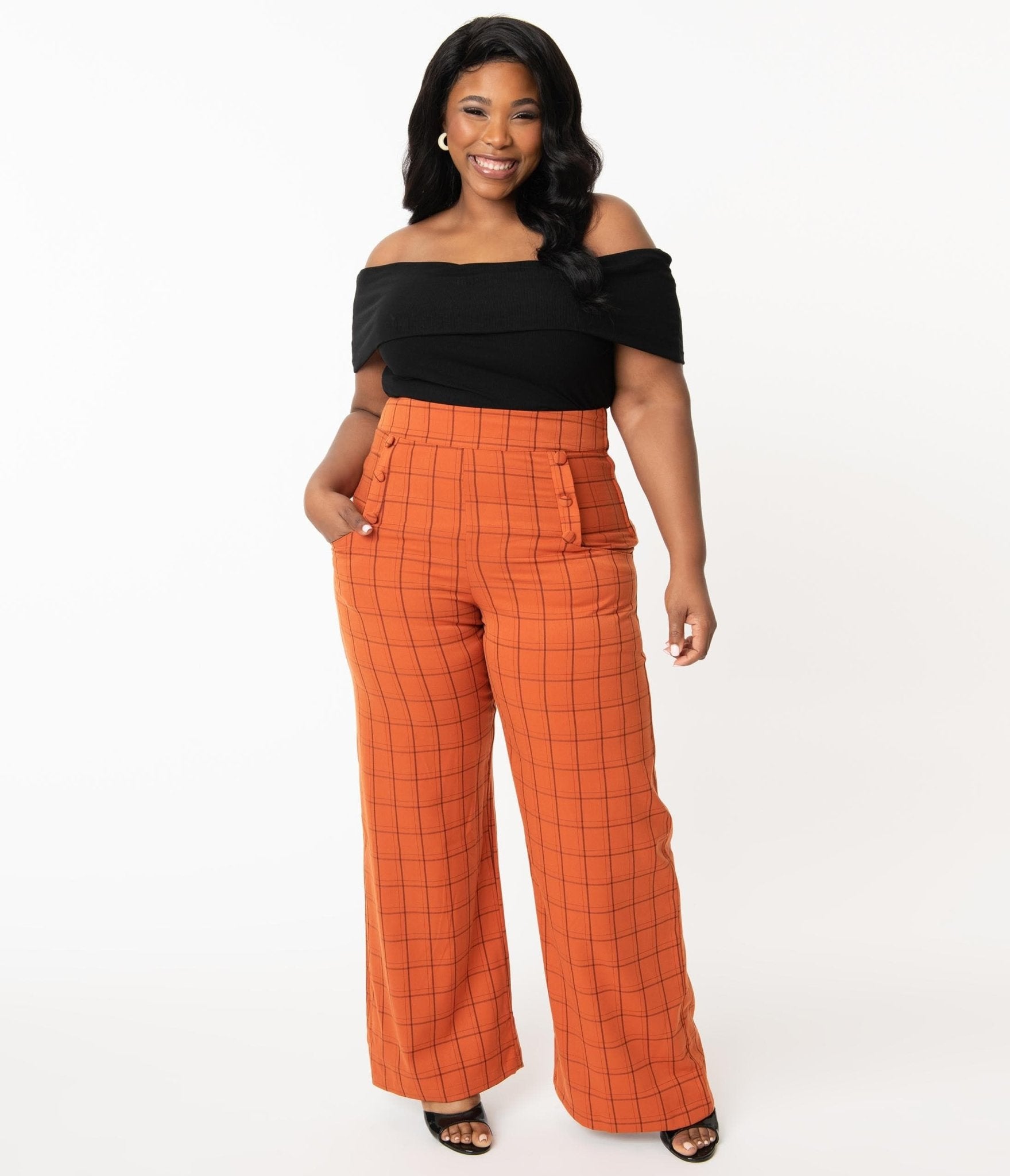 Orange plaid pants womens store
