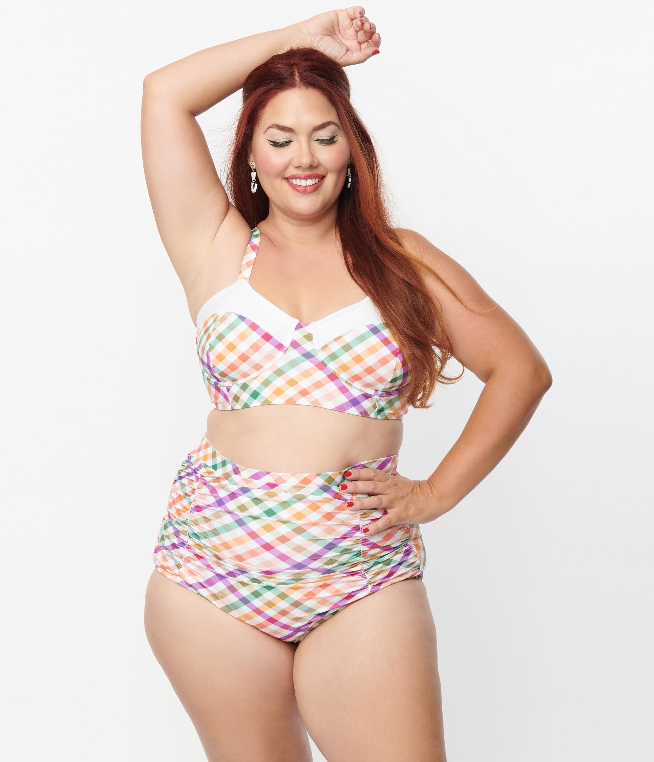 Unique Vintage Plus Size Pastel Madras Gingham Marlene Crop Swim Top - Unique Vintage - Womens, SWIM, TOP