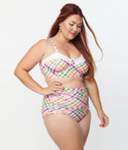 Unique Vintage Plus Size Pastel Madras Gingham Marlene Crop Swim Top - Unique Vintage - Womens, SWIM, TOP