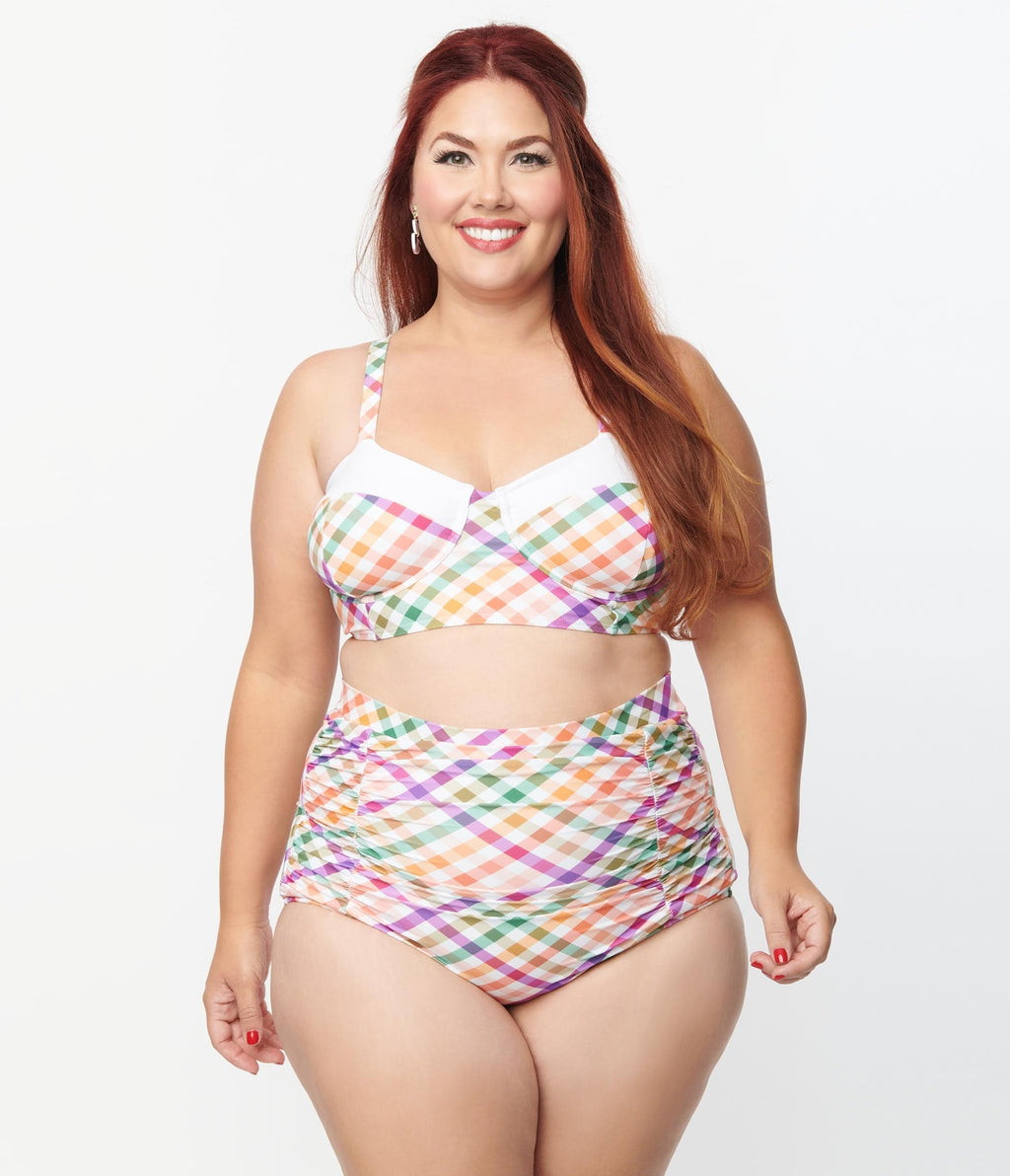 Unique Vintage Plus Size Pastel Madras Gingham Marlene Crop Swim Top - Unique Vintage - Womens, SWIM, TOP