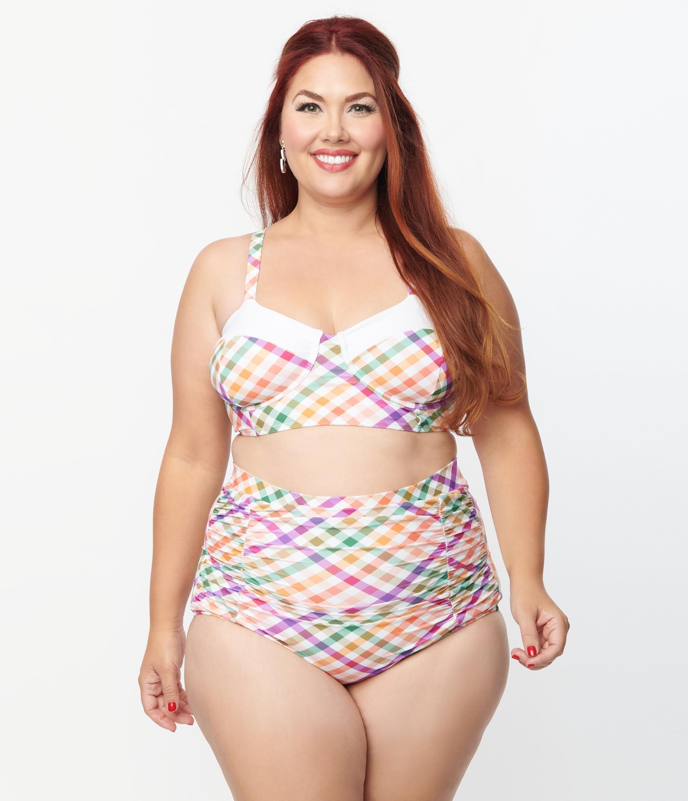 Unique Vintage Plus Size Pastel Madras Gingham Marlene Crop Swim Top - Unique Vintage - Womens, SWIM, TOP