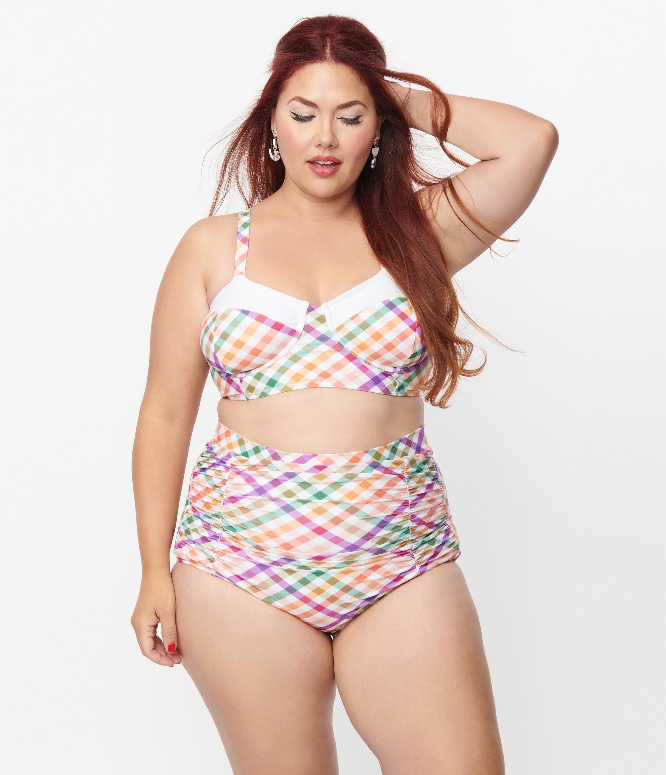 Unique Vintage Plus Size Pastel Madras Gingham Marlene Crop Swim Top - Unique Vintage - Womens, SWIM, TOP