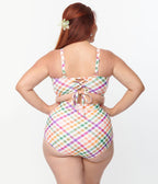 Unique Vintage Plus Size Pastel Madras Gingham Marlene Crop Swim Top - Unique Vintage - Womens, SWIM, TOP