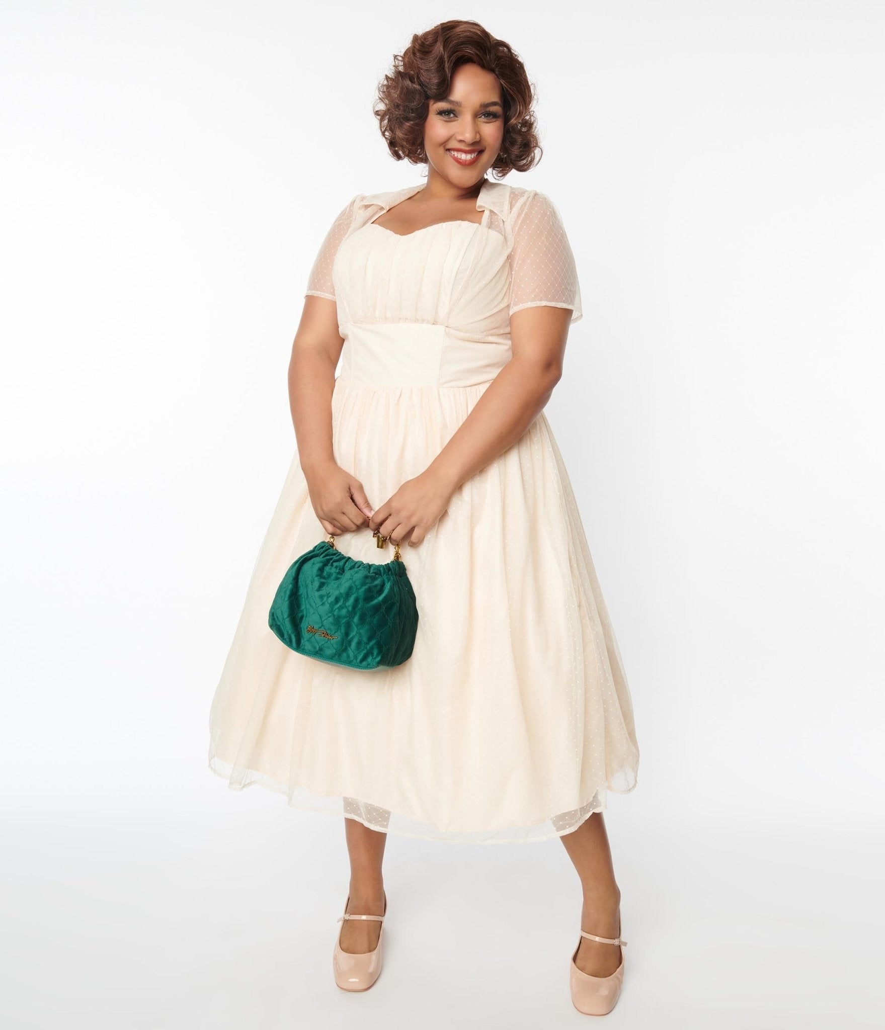 Unique Vintage Plus Size Peach Clip Dot Bridal Libby Swing Dress - Unique Vintage - Womens, DRESSES, SWING