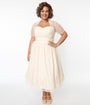Unique Vintage Plus Size 1940s Peach Clip Dot Bridal Libby Swing Dress