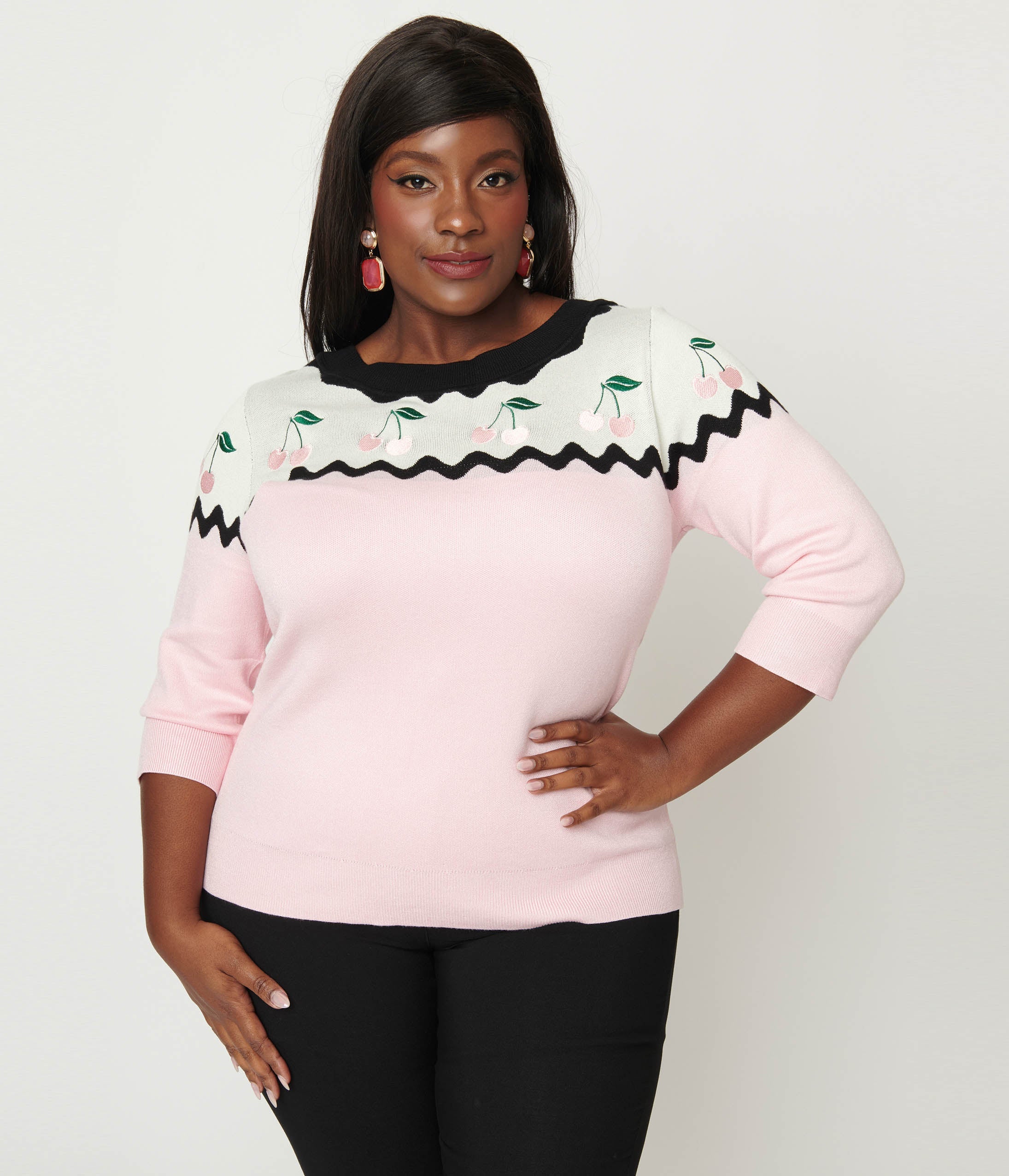 unique vintage plus size pink black cherry sweater 281272